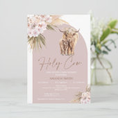 Boho Floral Arch Heilige Koe Baby shower Uitnodigi Kaart (Staand voorkant)