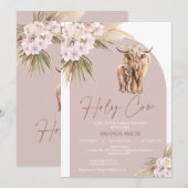 Boho Floral Arch Heilige Koe Baby shower Uitnodigi Kaart (Voorkant / Achterkant)