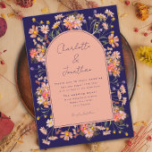 Boho Floral Arch Navy Blue Fall Wedding Kaart