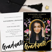 Boho Floral Arch Photo Script Afstudeerder Party G Folie Uitnodiging