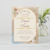 Boho Floral Arch Save the Date - Elegante bruiloft Kaart (Staand voorkant)