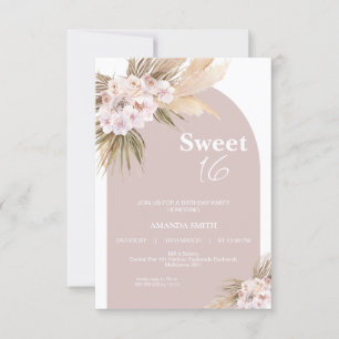 Boho Floral Arch Sweet 16 Birthday Invitation Kaart