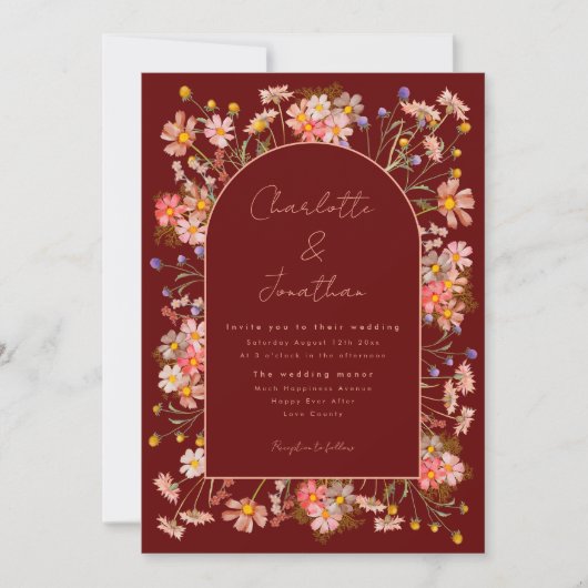 Boho Floral Arch Terracotta Fall Wedding Kaart (Voorkant)