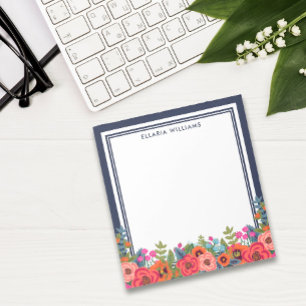 Boho Floral Arrangement - Navy Blue & White - naam Notitieblok