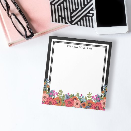 Boho Floral Arrangement - Zwart-wit - Naam Notitieblok