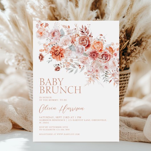 Boho Floral Baby Brunch Kaart