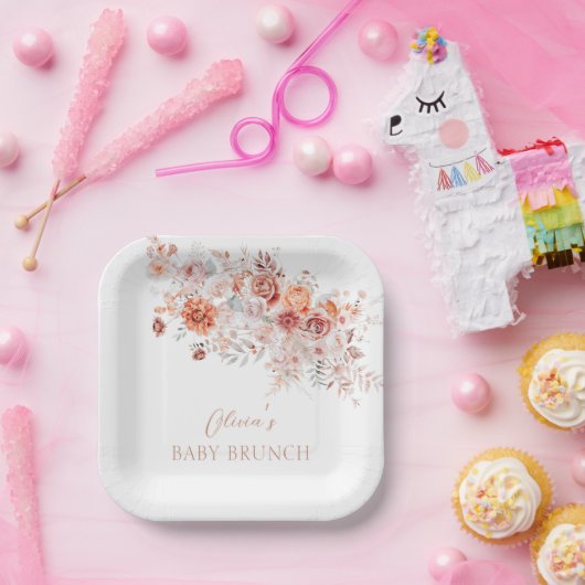 Boho Floral Baby Brunch Papieren Bordje (Feest)