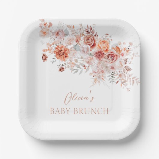 Boho Floral Baby Brunch Papieren Bordje (Voorkant)