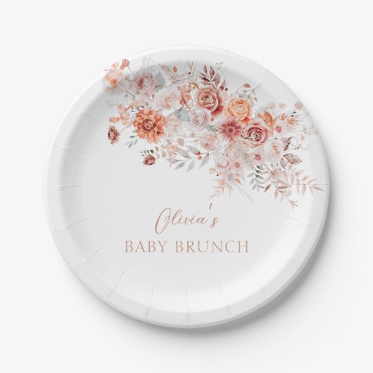 Boho Floral Baby Brunch Papieren Bordje (Voorkant)