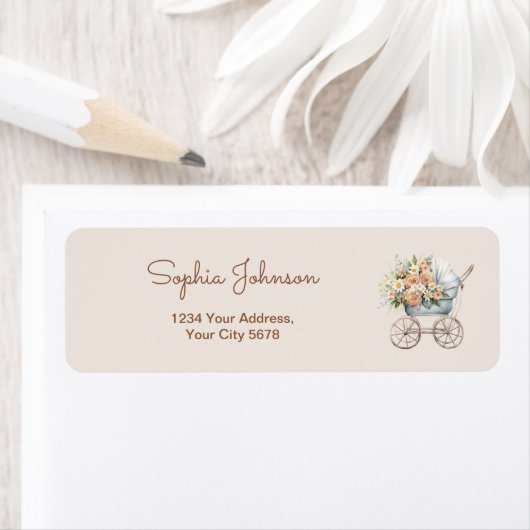 Boho Floral Baby Carriage Adres Etiket (Insitu)