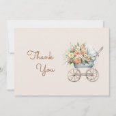 Boho Floral Baby Carriage Baby shower Bedankkaart (Voorkant)