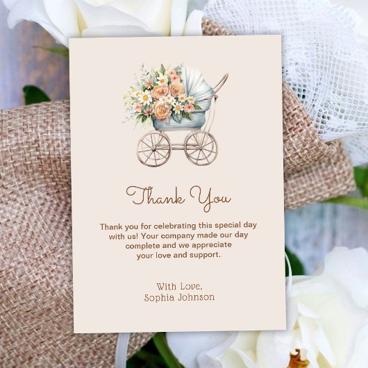 Boho Floral Baby Carriage Baby shower Bedankkaart