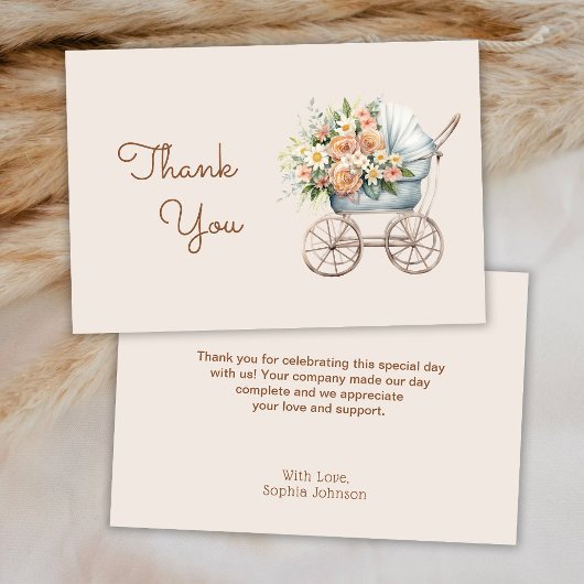 Boho Floral Baby Carriage Baby shower Bedankkaart