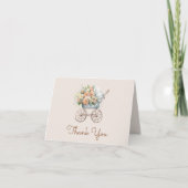 Boho Floral Baby Carriage Baby shower Bedankkaart (Voorkant)