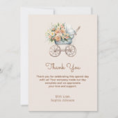 Boho Floral Baby Carriage Baby shower Bedankkaart (Voorkant)