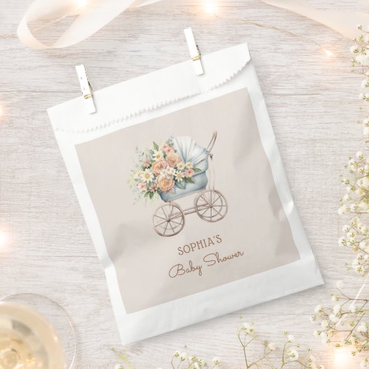 Boho Floral Baby Carriage Baby shower Bedankzakje (Geknipt)