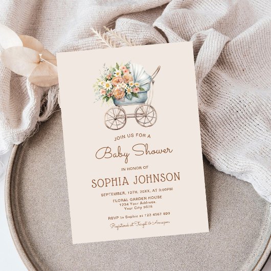 Boho Floral  Baby Carriage Baby shower Kaart