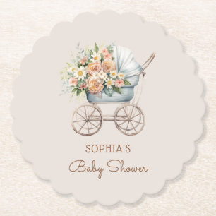 Boho Floral Baby Carriage Baby shower Kartonnen Onderzetters