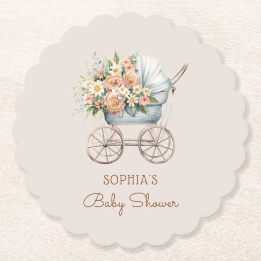 Boho Floral Baby Carriage Baby shower Kartonnen Onderzetters (Voorkant)
