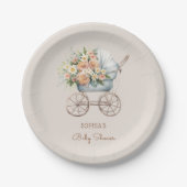 Boho Floral Baby Carriage Baby shower Papieren Bordje (Voorkant)