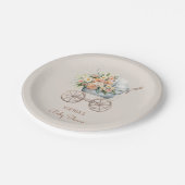 Boho Floral Baby Carriage Baby shower Papieren Bordje (Gekanteld)