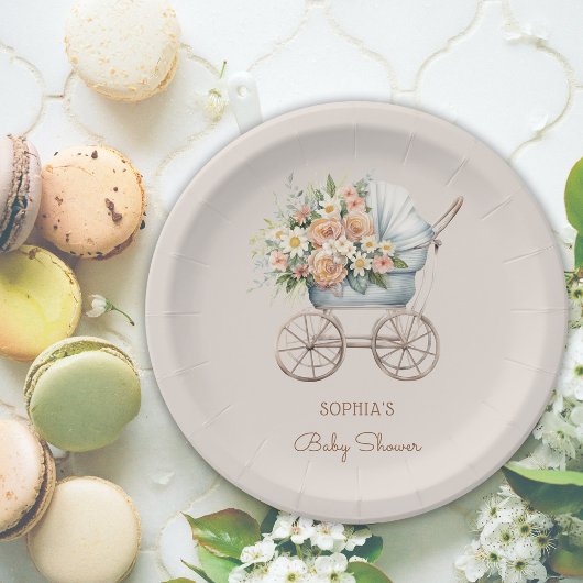 Boho Floral Baby Carriage Baby shower Papieren Bordje