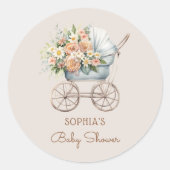 Boho Floral Baby Carriage Baby shower Ronde Sticker (Voorkant)