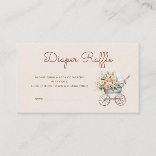 Boho Floral Baby Carriage Luier Raffle Informatiekaartje (Voorkant)