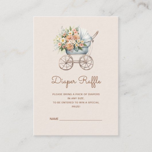 Boho Floral Baby Carriage Luier Raffle Informatiekaartje (Voorkant)