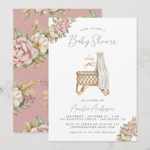Boho Floral Baby Girl Shower Kaart