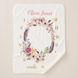 Boho Floral Baby Milestone Monthly Sherpa Blanket Deken