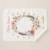 Boho Floral Baby Milestone Monthly Sherpa Blanket Sherpa Deken (Voorkant (horizontaal))