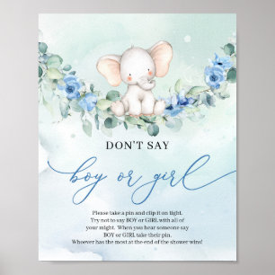 Boho floral baby olifant Don't Say BOY of GIRL Poster