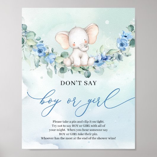 Boho floral baby olifant Don't Say BOY of GIRL Poster (Voorkant)