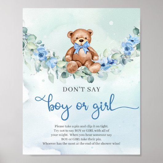 Boho floral baby olifant Don't Say BOY of GIRL Poster (Voorkant)