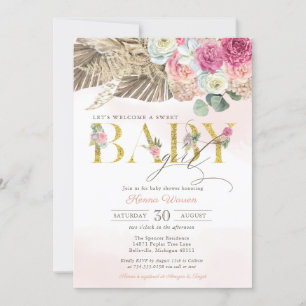 Boho Floral BABY Pampas en Palm Girl Baby shower i Kaart
