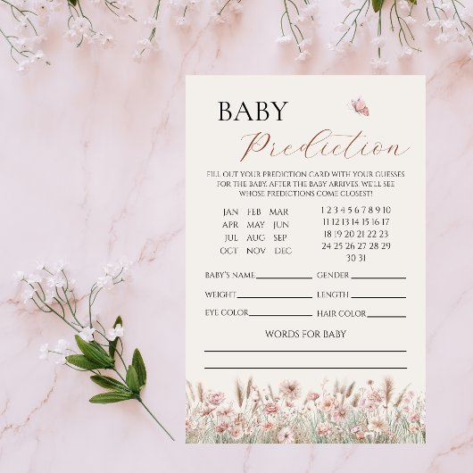Boho Floral Baby Prediction Baby shower Game Flyer