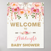 Boho Floral Baby shower Blush Drocatcher Welkom Poster (Voorkant)