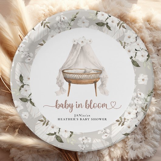 Boho Floral Baby shower Borden Neutraal Bassinet Papieren Bordje