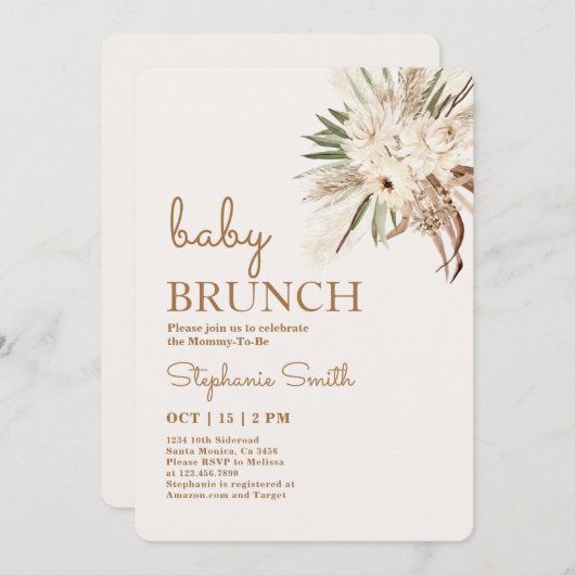 Boho Floral Baby shower Brunch Uitnodiging (Voorkant / Achterkant)