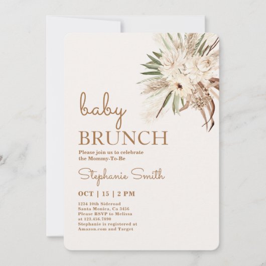 Boho Floral Baby shower Brunch Uitnodiging (Voorkant)