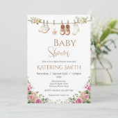 Boho floral Baby Shower Girl invitation Kaart (Staand voorkant)