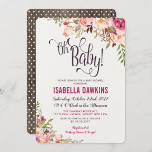 Boho Floral Baby shower Invitation Rustic Flower Kaart