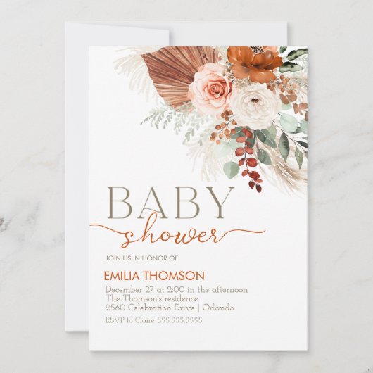Boho Floral Baby shower Kaart (Voorkant)