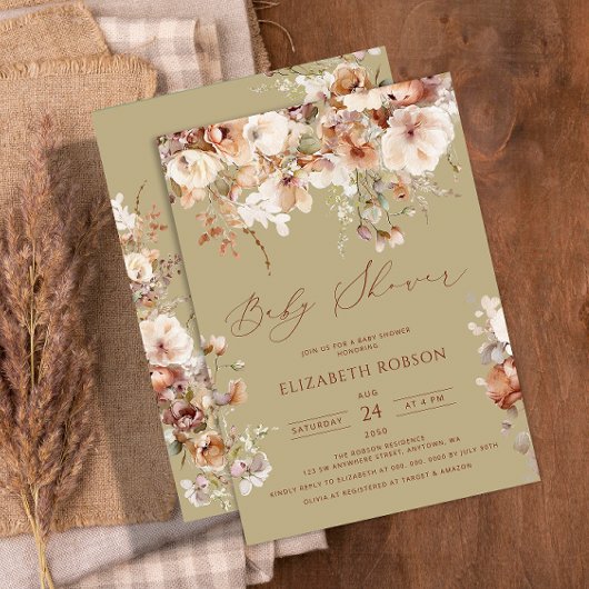 Boho Floral Baby shower Kaart