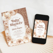 Boho Floral Baby shower Mocha Kaart