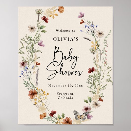 Boho Floral Baby shower Poster (Voorkant)