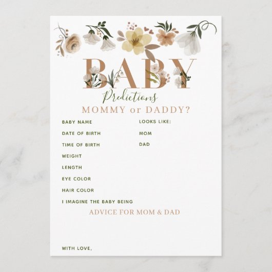 Boho Floral Baby shower Predications & Advice Advieskaart (Voorkant)