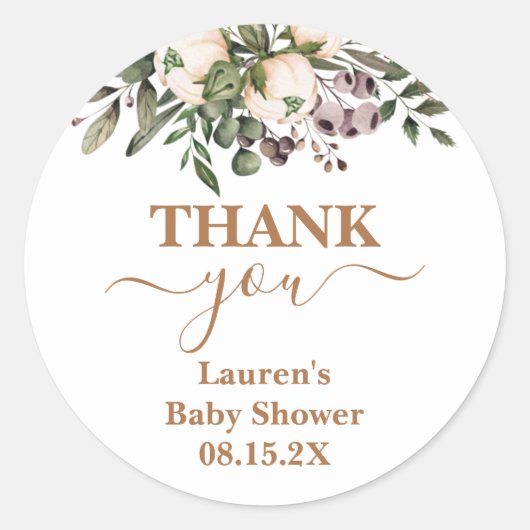 Boho Floral Baby shower Round Sticker (Voorkant)
