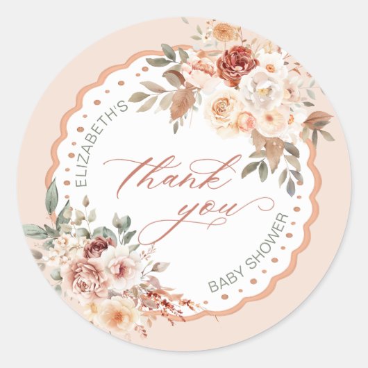 Boho Floral Baby Shower Thank You Ronde Sticker (Voorkant)